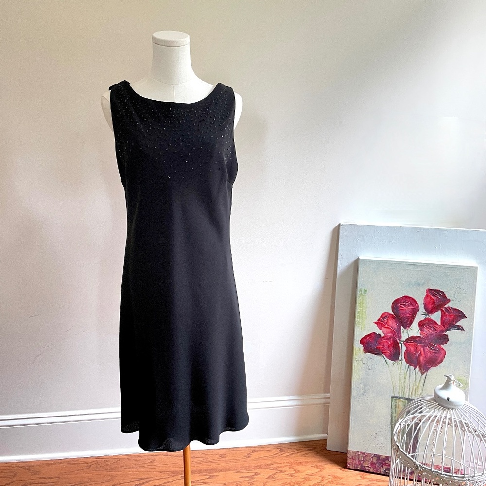Vintage Y2K Women Midi Dress sz 14 Chiffon Beaded Elegant Formal Evening Event